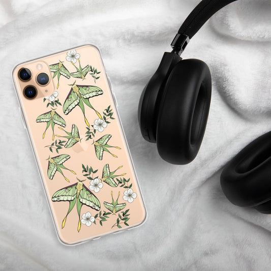 Luna moth Clear Case for iPhone, Moth Flower Case IPhone, moon moth insect, iPhone 15 pro max 14 pro case, Cottage core aesthetic Phone Case