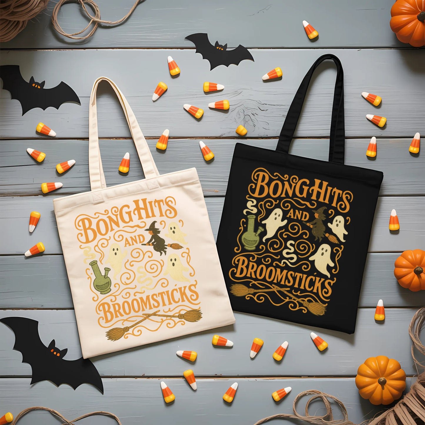 Stoner Halloween Tote, Bong Hits and Broomsticks Weed Bag