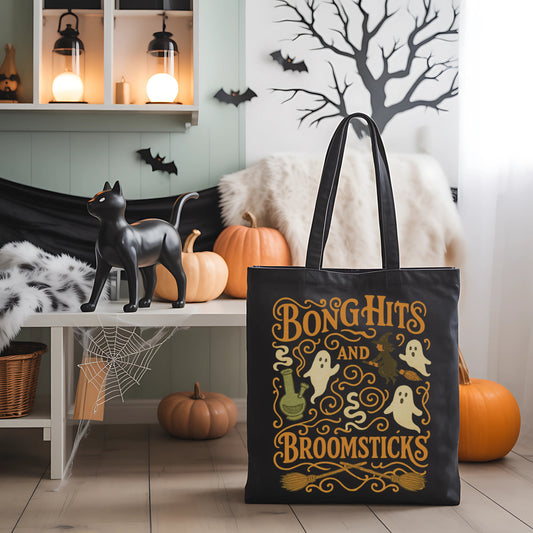 Stoner Halloween Tote, Bong Hits and Broomsticks Weed Bag