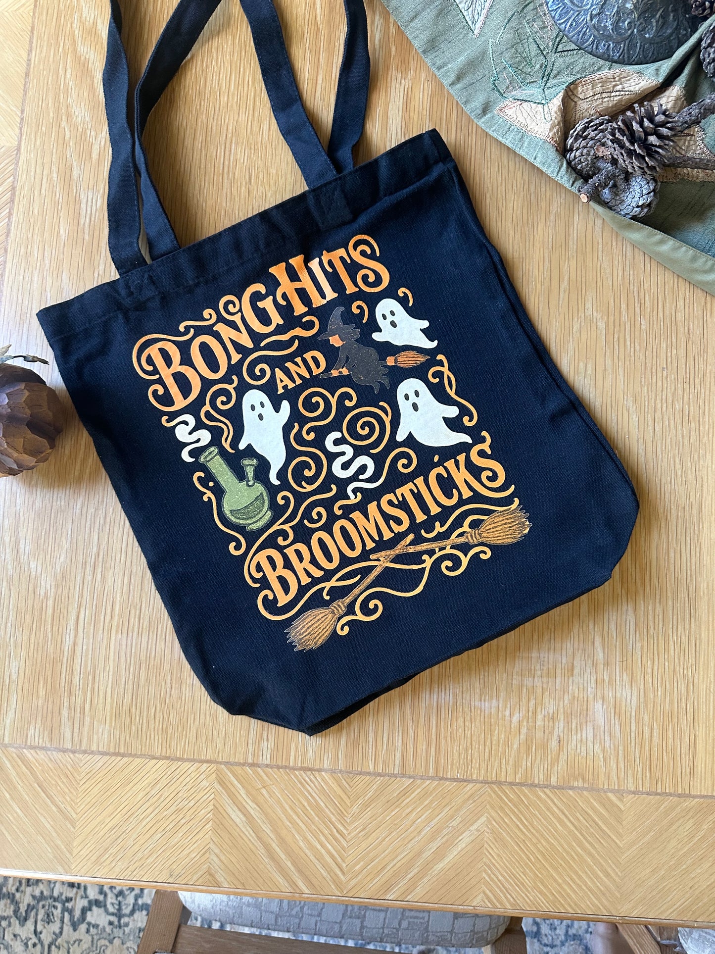 Stoner Halloween Tote, Bong Hits and Broomsticks Weed Bag