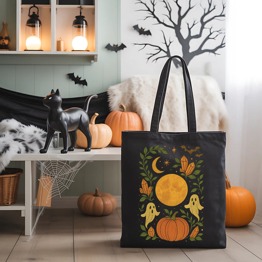 Cute Ghost Halloween Tote - Cute Halloween Ghost Bag- Ghosts and Pumpkins Tote