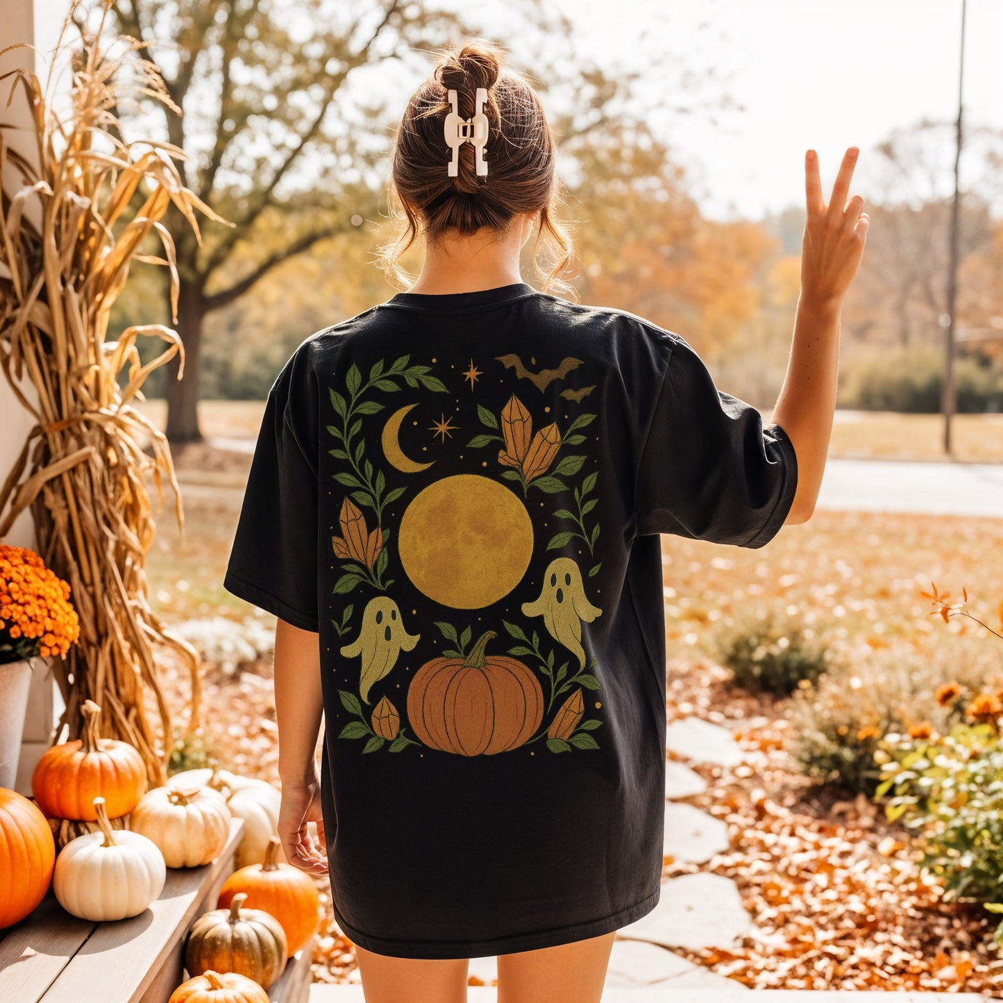Ghosts Halloween Short Sleeve Comfort Colors Tee Shirt - Cute Ghosts and Pumpkin Spooky Shirt - cozy fall graphic tee