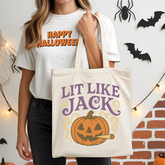 Lit Like Jack Stoner Halloween Tote - Adult Halloween Bag - Cute Stoner Bag - Halloween Adult Tote