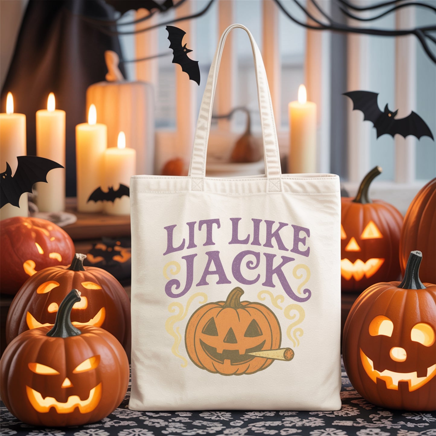 Lit Like Jack Stoner Halloween Tote - Adult Halloween Bag - Cute Stoner Bag - Halloween Adult Tote