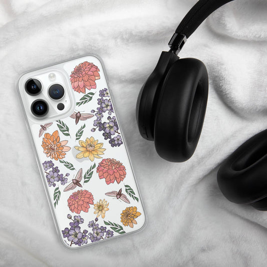 Dahlia Flower Clear Case for iPhone, Fun Flower Phone Case for IPhone, IPhone case for flower lovers, Cottage Core iPhone Case, Cottage Core