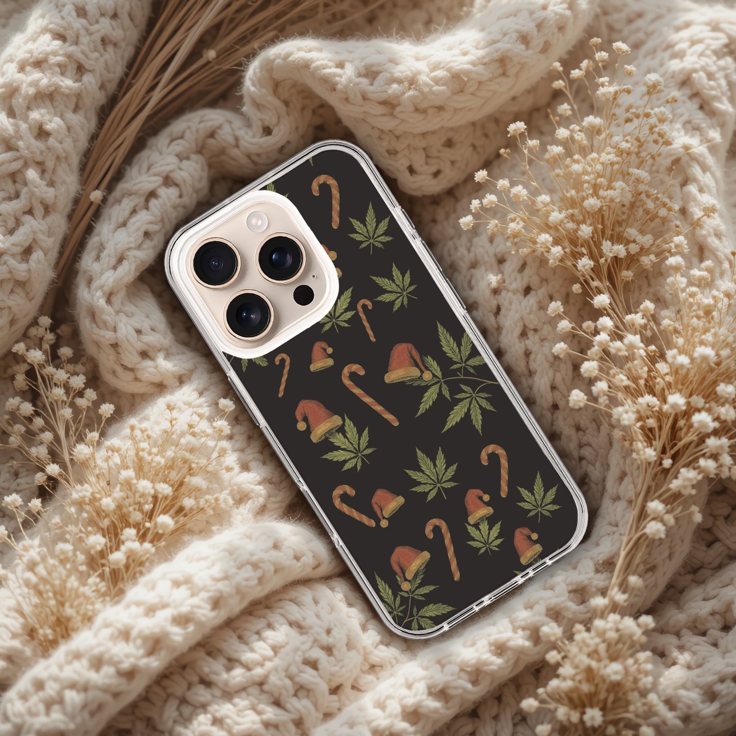 Christmas Stoner IPhone 17 Case, Canna Phone Cover, Holiday Stoner gifts, Candy cane and Santa Hat, Cute Stoner, IPHONE 17 pro max