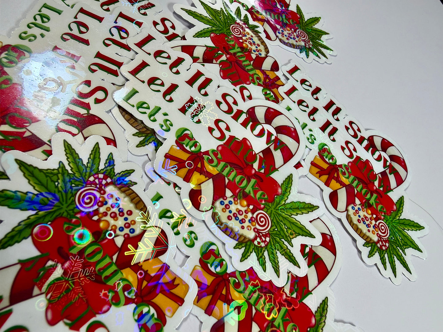 Cannabis Holiday Sticker, Let it Snow Let it Snow Lets go Smoke, Funny Stoner Decal