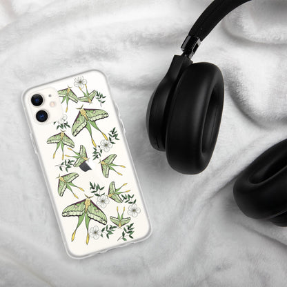 Luna moth Clear Case for iPhone, Moth Flower Case IPhone, moon moth insect, iPhone 15 pro max 14 pro case, Cottage core aesthetic Phone Case