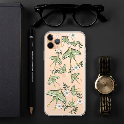 Luna moth Clear Case for iPhone, Moth Flower Case IPhone, moon moth insect, iPhone 15 pro max 14 pro case, Cottage core aesthetic Phone Case
