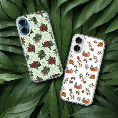 Poinsettia pattern Christmas Clear Case for iPhone, Christmas Vintage Phone Cover, Xmas Pattern IPhone 17 Case, Old Fashioned IPhone 15 pro