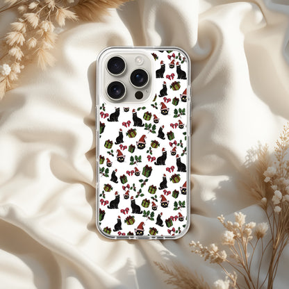 Christmas Cat Clear Case for iPhone, Holiday Santa Cat Phone Case, IPhone 16, 17 pro max