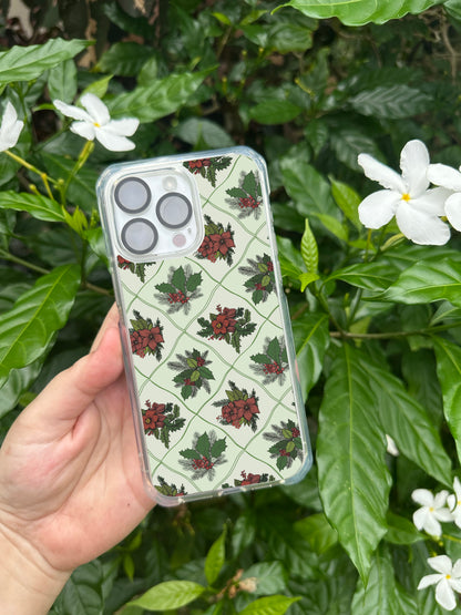 Poinsettia pattern Christmas Clear Case for iPhone, Christmas Vintage Phone Cover, Xmas Pattern IPhone 17 Case, Old Fashioned IPhone 15 pro
