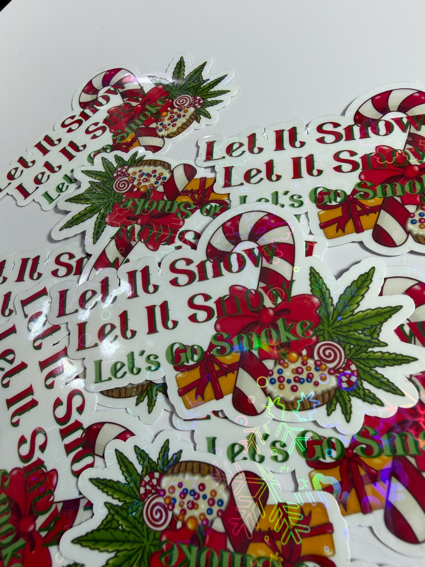 Cannabis Holiday Sticker, Let it Snow Let it Snow Lets go Smoke, Funny Stoner Decal
