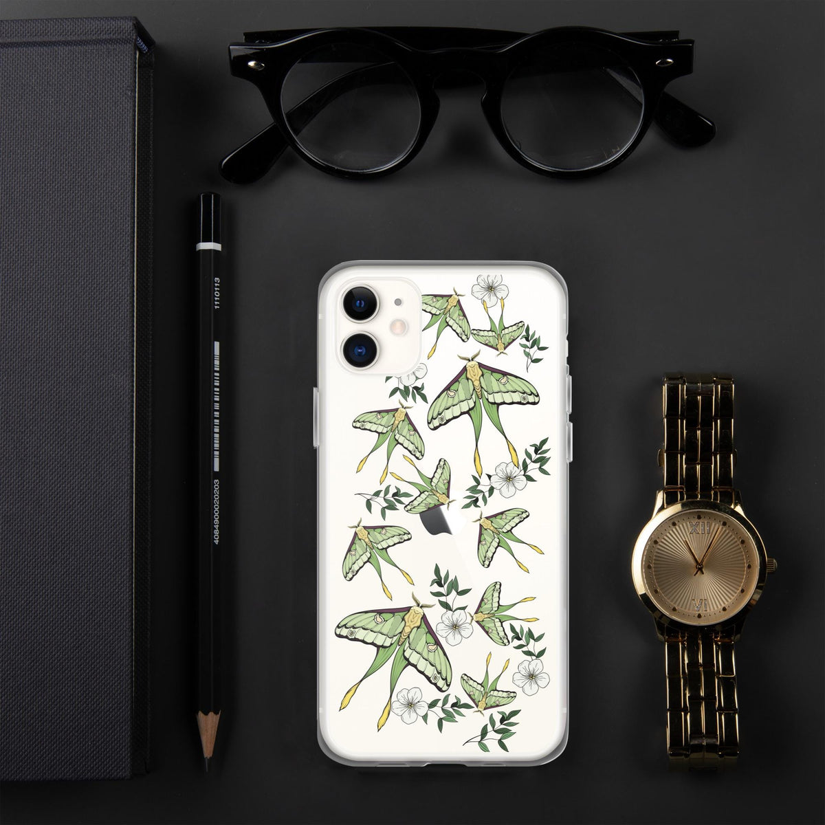 Luna moth Clear Case for iPhone, Moth Flower Case IPhone, moon moth insect, iPhone 15 pro max 14 pro case, Cottage core aesthetic Phone Case