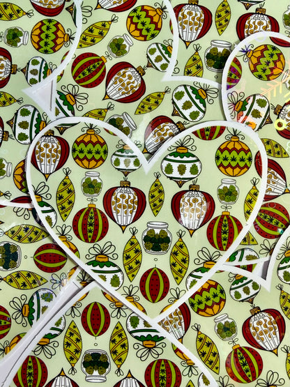 Christmas Cannabis Sticker,Cute Stoner Holographic Sticker, Stoner Waterproof Decal, Heart Ornament