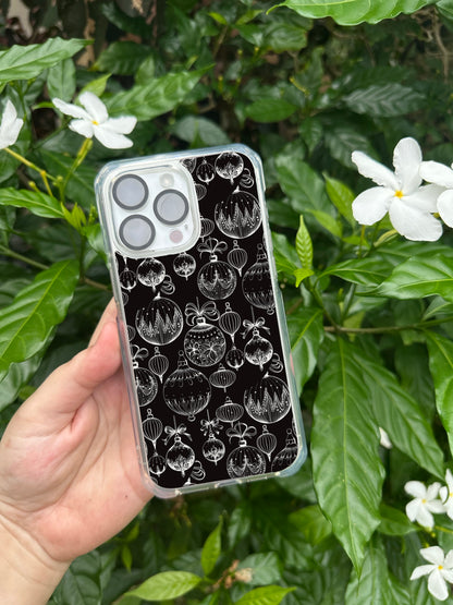 Vintage Ornament Christmas iPhone Case, Black and White Jingle Bells Phone Cover