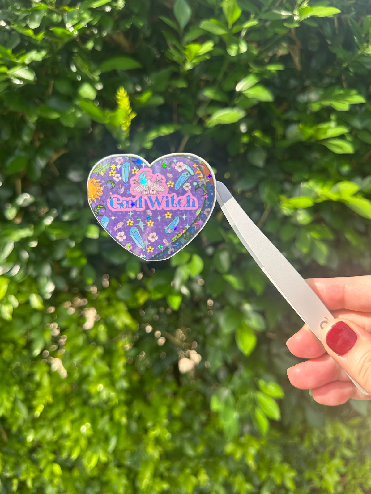 Good Witch Cottage Core Sticker - Holographic Heart Shaped Cute Witchy Decal -