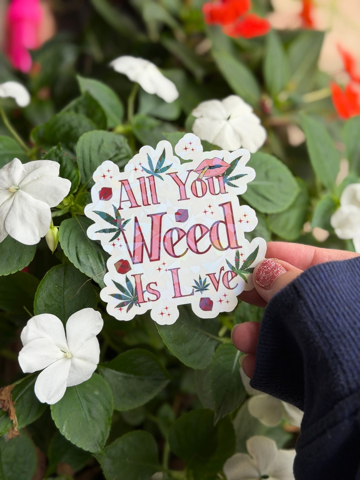 Holographic Valentines Stoner Sticker, Cute Cannabis Decal, All You Weed Is Love Sticker, Valentines stoner gift for her, Stoner Gifts,