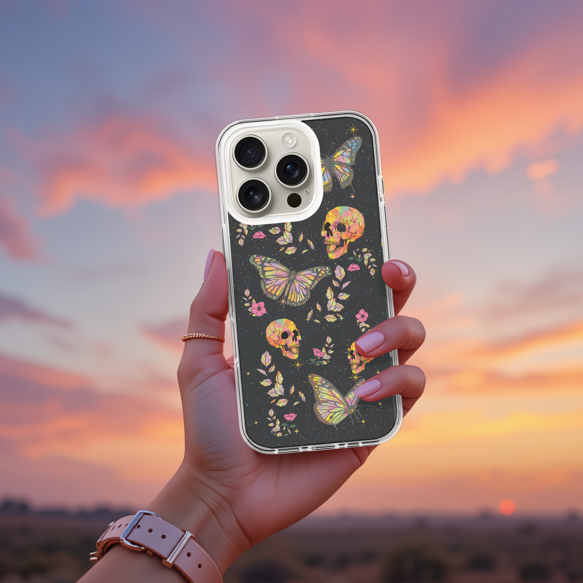 Butterfly Halloween Neon Skull Phone Case | Stoner Moon