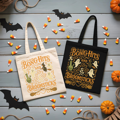 Stoner Halloween Tote, Bong Hits and Broomsticks Weed Bag
