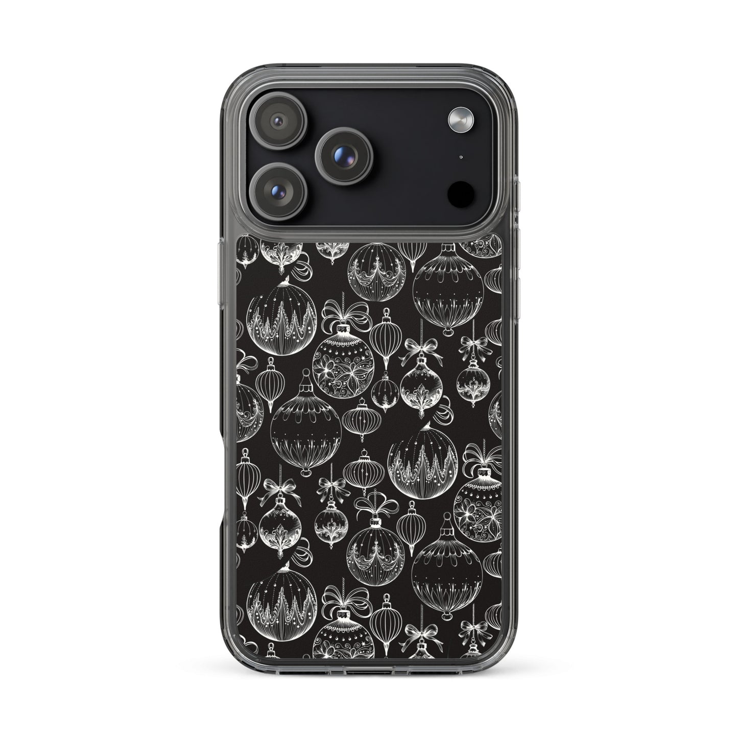 Vintage Ornament Christmas iPhone Case, Black and White Jingle Bells Phone Cover