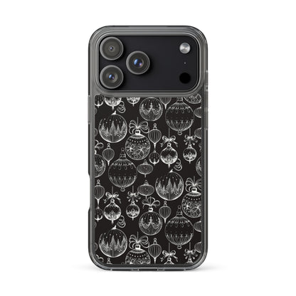 Vintage Ornament Christmas iPhone Case, Black and White Jingle Bells Phone Cover