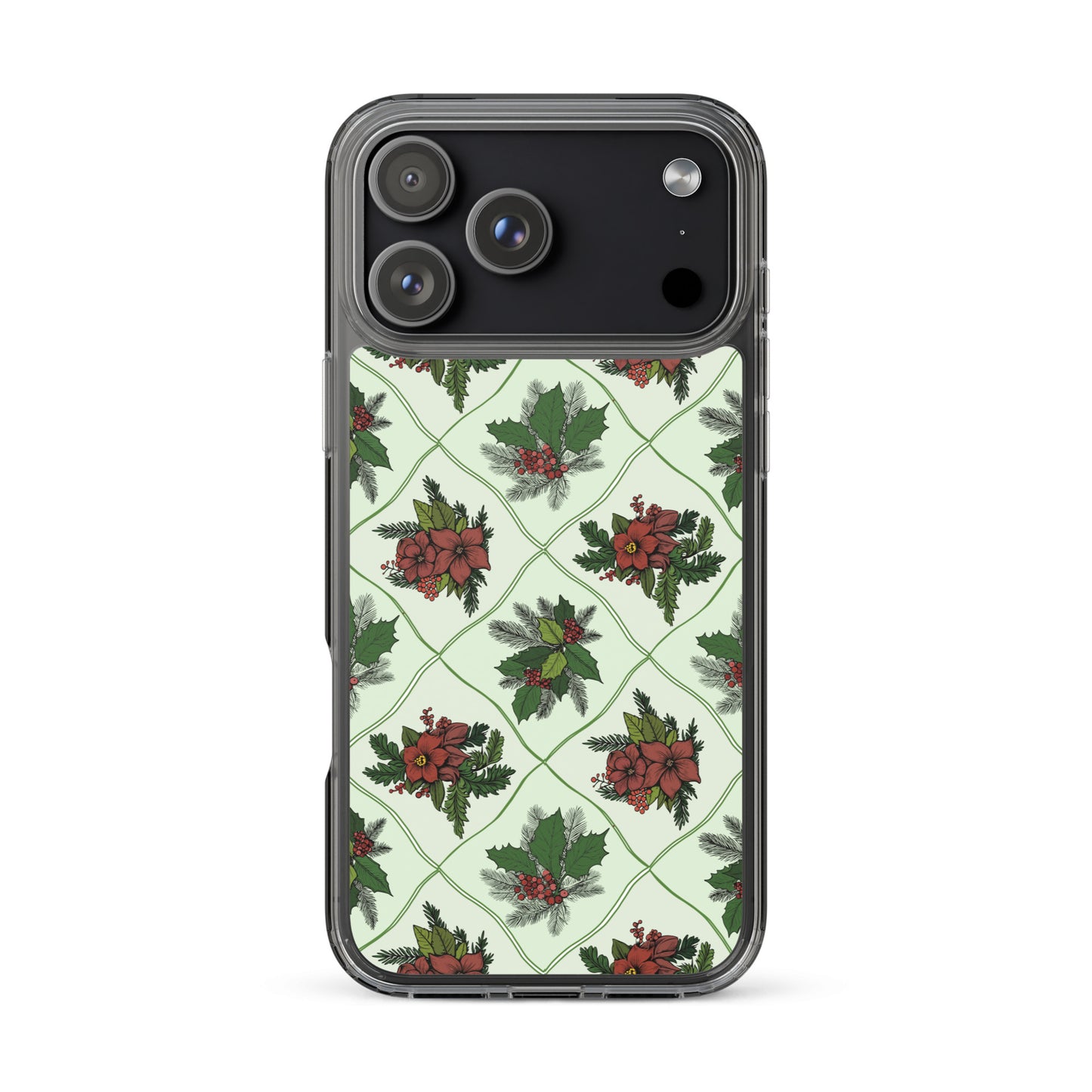 Poinsettia pattern Christmas Clear Case for iPhone, Christmas Vintage Phone Cover, Xmas Pattern IPhone 17 Case, Old Fashioned IPhone 15 pro
