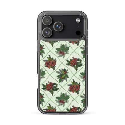 Poinsettia pattern Christmas Clear Case for iPhone, Christmas Vintage Phone Cover, Xmas Pattern IPhone 17 Case, Old Fashioned IPhone 15 pro