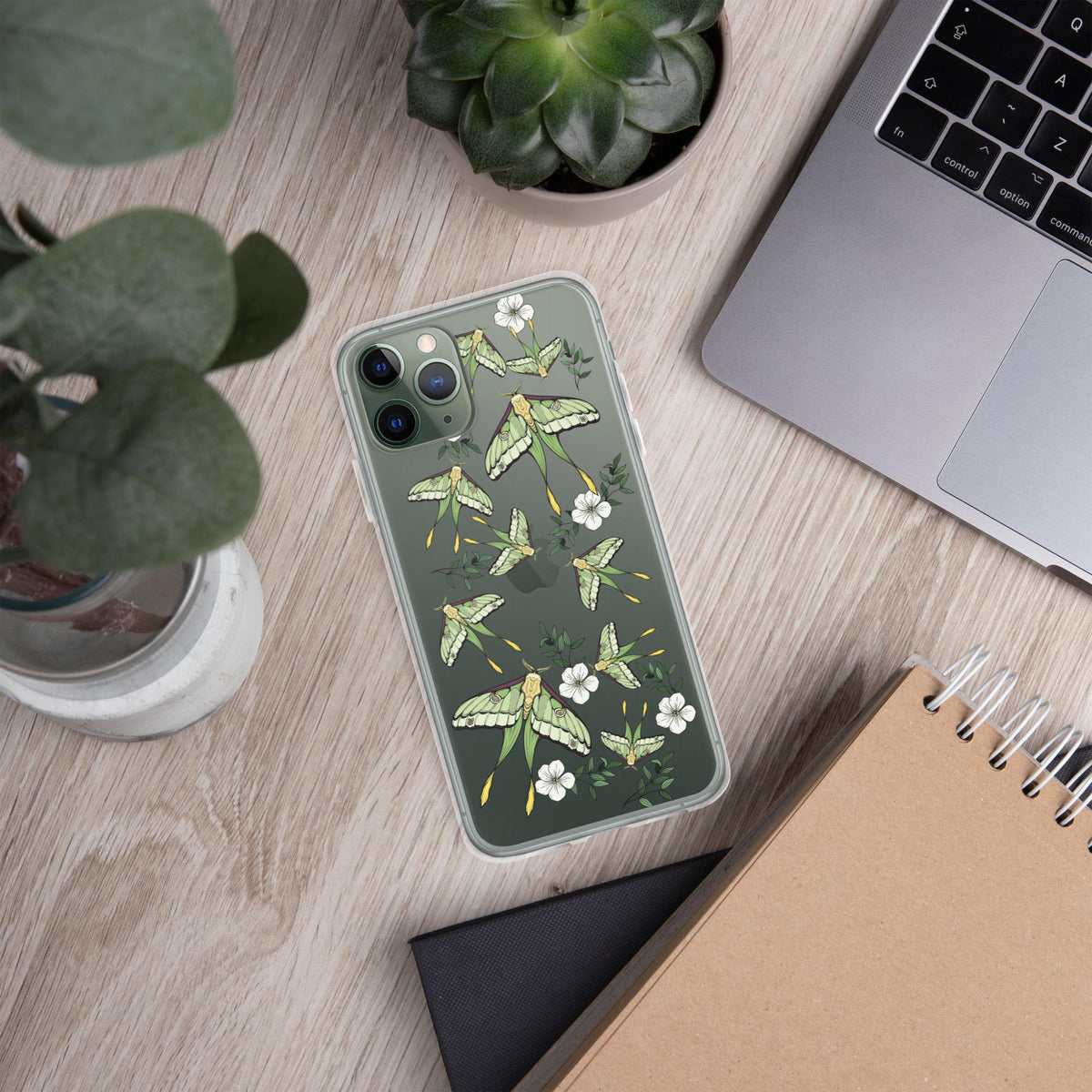 Luna moth Clear Case for iPhone, Moth Flower Case IPhone, moon moth insect, iPhone 15 pro max 14 pro case, Cottage core aesthetic Phone Case
