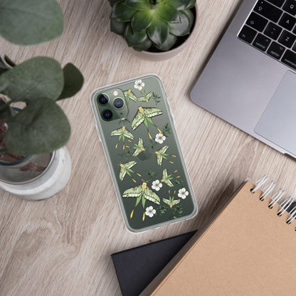 Luna moth Clear Case for iPhone, Moth Flower Case IPhone, moon moth insect, iPhone 15 pro max 14 pro case, Cottage core aesthetic Phone Case