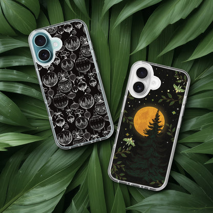 Vintage Ornament Christmas iPhone Case, Black and White Jingle Bells Phone Cover