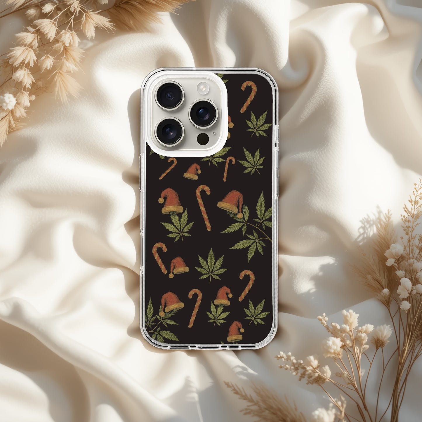 Christmas Stoner IPhone 17 Case, Canna Phone Cover, Holiday Stoner gifts, Candy cane and Santa Hat, Cute Stoner, IPHONE 17 pro max