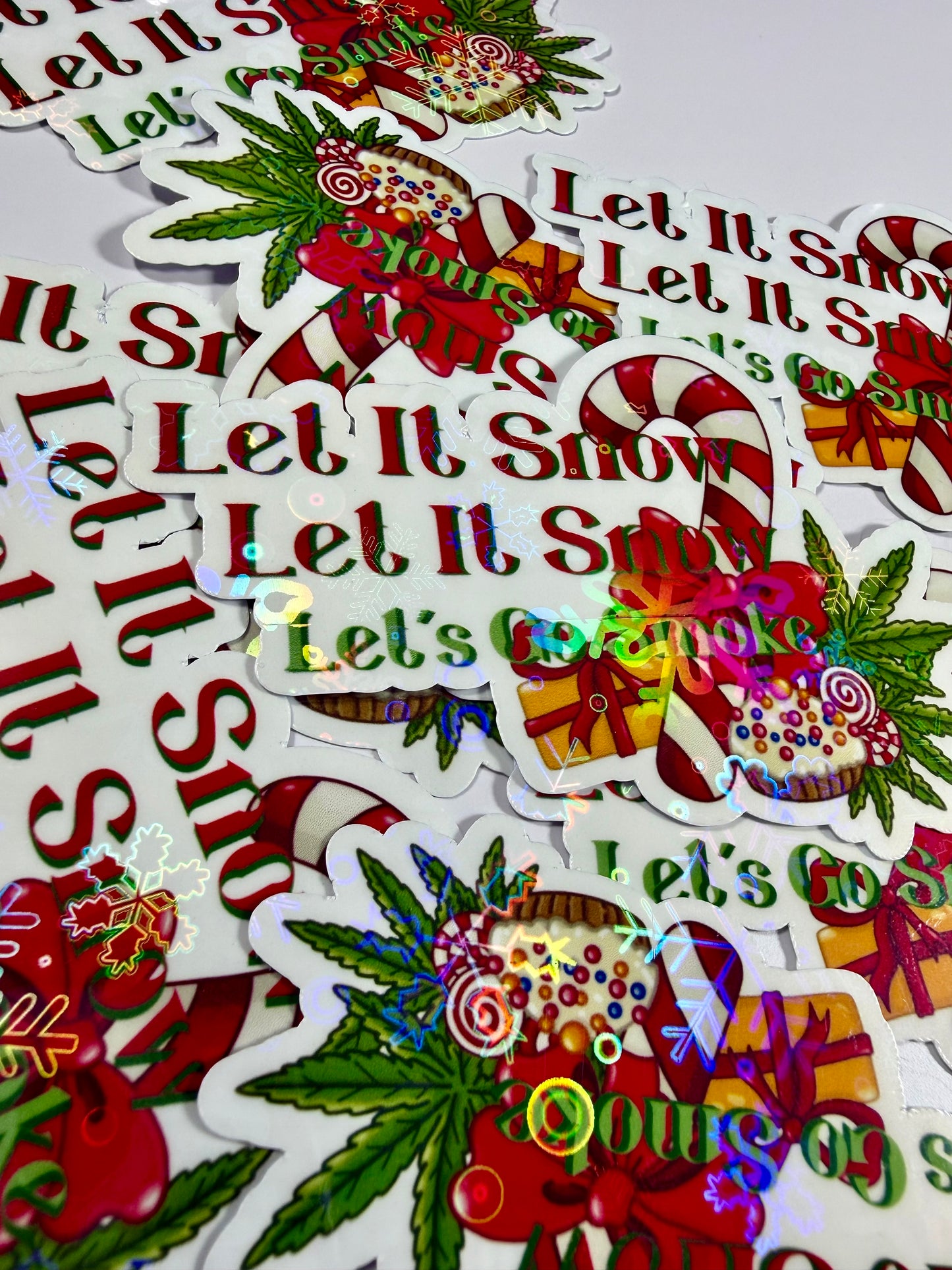 Cannabis Holiday Sticker, Let it Snow Let it Snow Lets go Smoke, Funny Stoner Decal