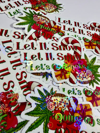 Cannabis Holiday Sticker, Let it Snow Let it Snow Lets go Smoke, Funny Stoner Decal