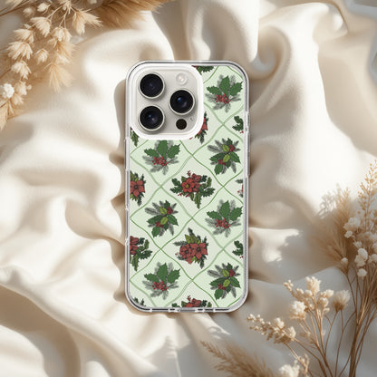 Poinsettia pattern Christmas Clear Case for iPhone, Christmas Vintage Phone Cover, Xmas Pattern IPhone 17 Case, Old Fashioned IPhone 15 pro