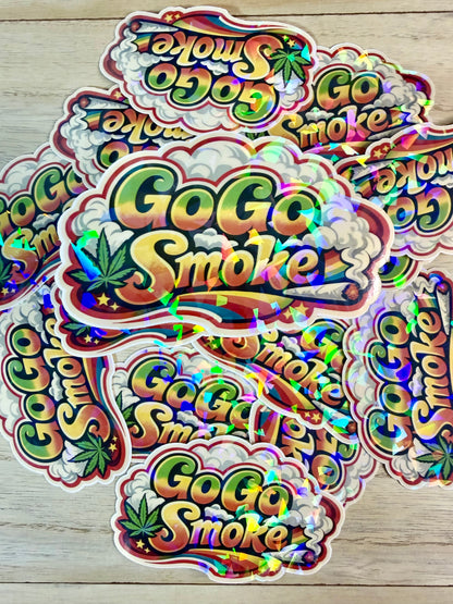 Funny Cannabis Adult Sticker, Go Go Smoke 70s Sticker, Cute Stoner Gifts for Everyone, Gifts Under Five Dollars, Stoner Decal, Weed Lover