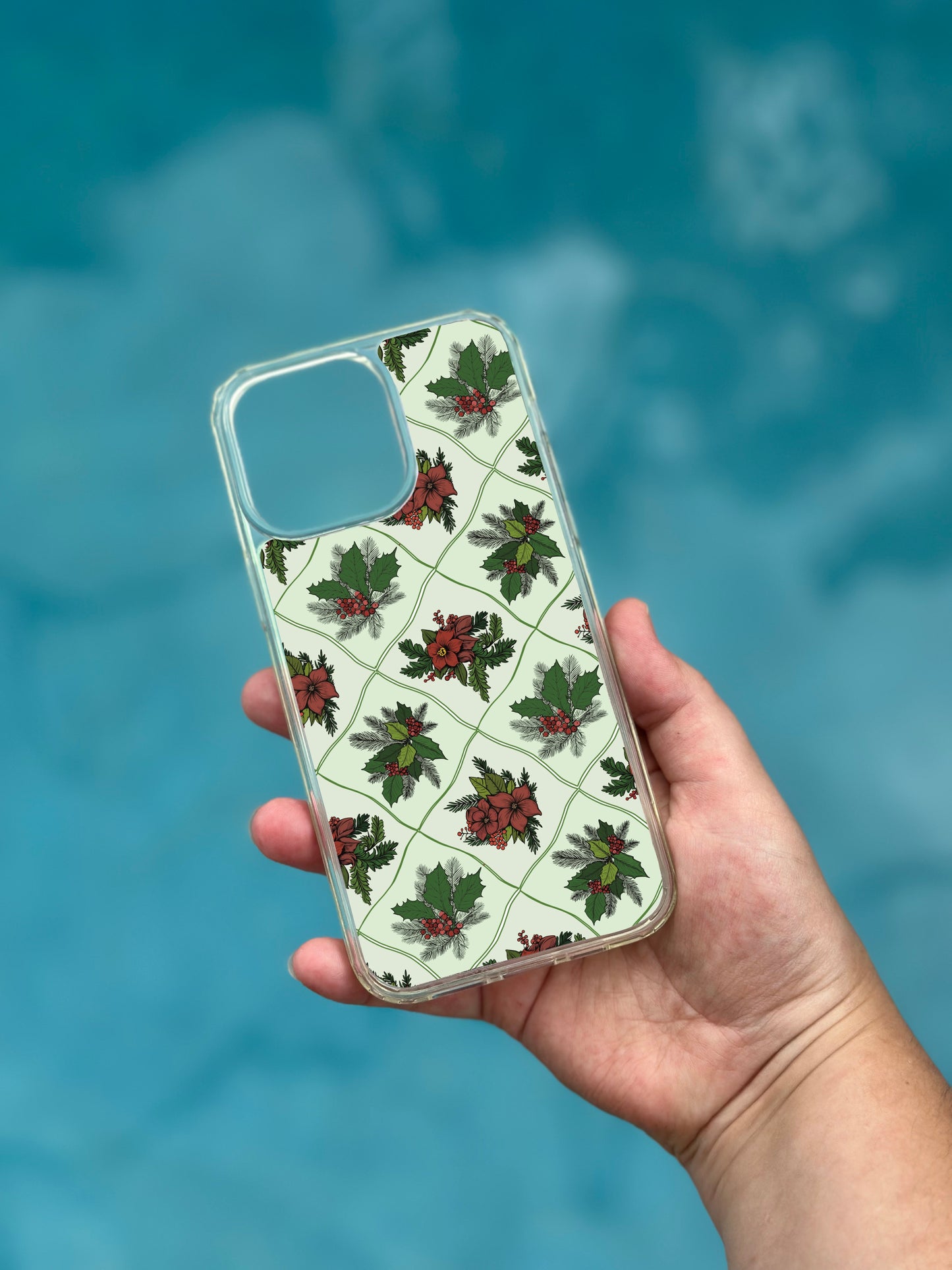 Poinsettia pattern Christmas Clear Case for iPhone, Christmas Vintage Phone Cover, Xmas Pattern IPhone 17 Case, Old Fashioned IPhone 15 pro