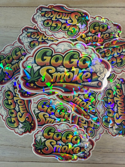 Funny Cannabis Adult Sticker, Go Go Smoke 70s Sticker, Cute Stoner Gifts for Everyone, Gifts Under Five Dollars, Stoner Decal, Weed Lover