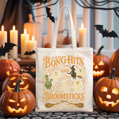 Stoner Halloween Tote, Bong Hits and Broomsticks Weed Bag