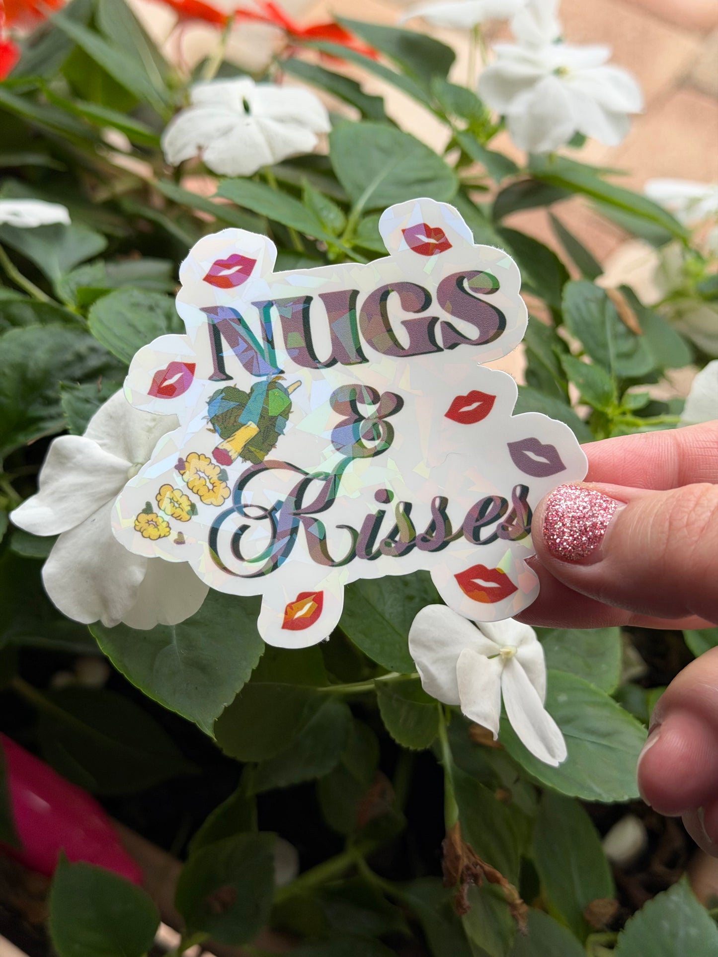 Holographic Valentines Stoner Sticker, Cute Cannabis Decal, Nugs & Kisses Sticker, Valentines stoner gift for her, Stoner Gifts,