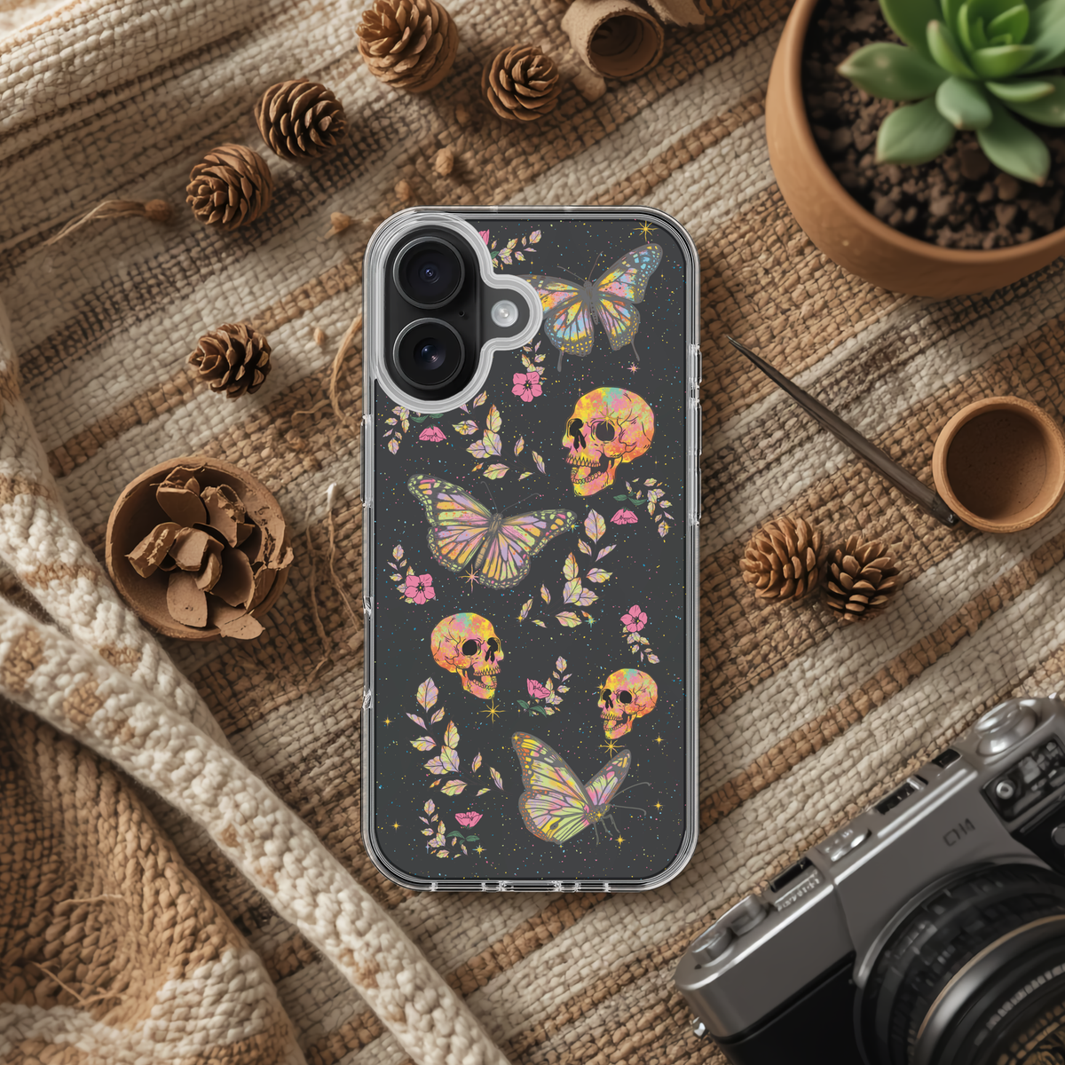 Butterfly Halloween Neon Skull Phone Case | Stoner Moon