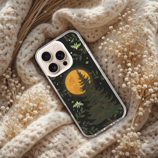 Midnight Forest Iphone Case, Luna Moth Clear Case, Vintage Christmas Phone Clear Case, Full Moon, boho  Moth Phone Cover, mystic moths