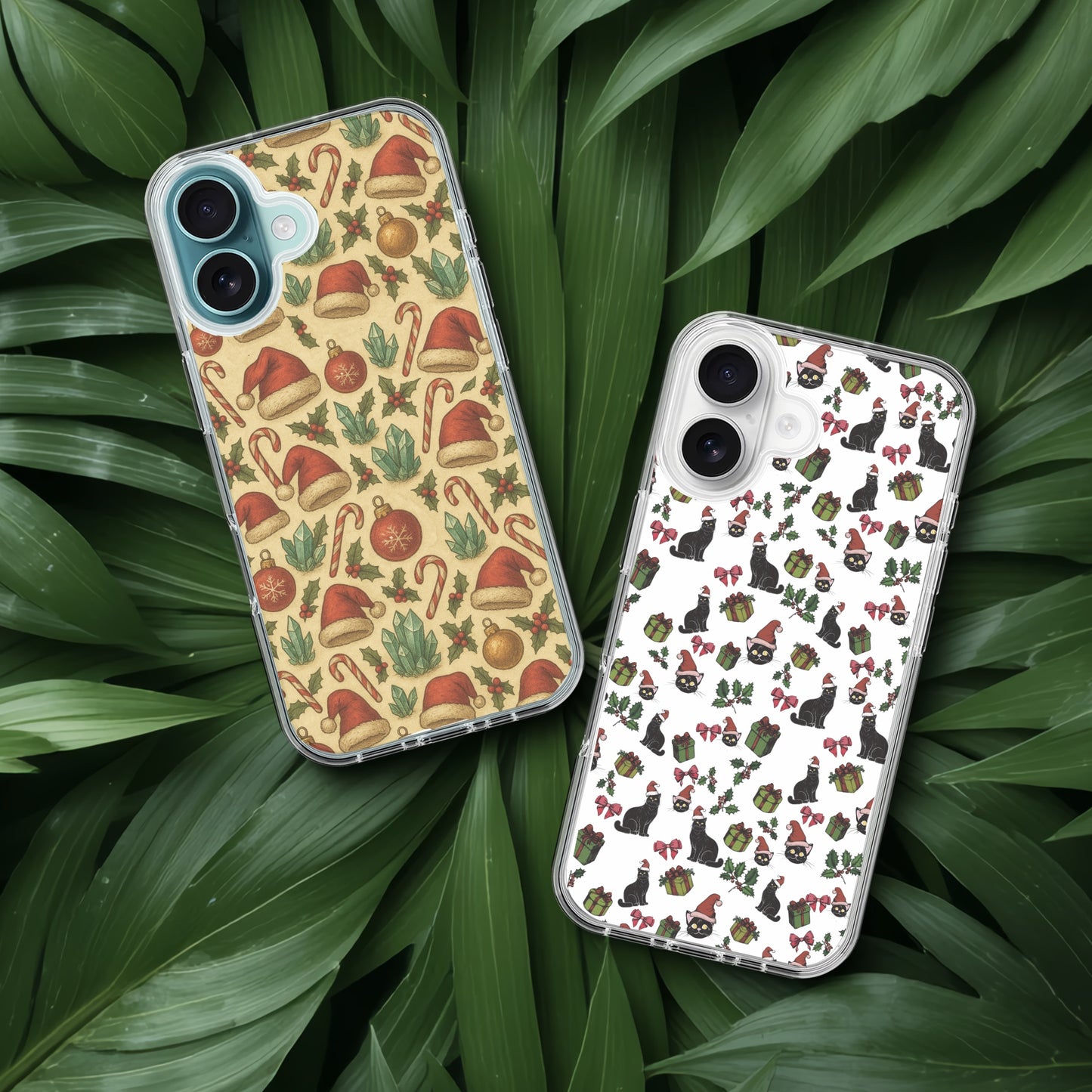 Christmas Cat Clear Case for iPhone, Holiday Santa Cat Phone Case, IPhone 16, 17 pro max