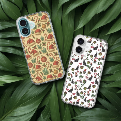 Christmas Cat Clear Case for iPhone, Holiday Santa Cat Phone Case, IPhone 16, 17 pro max