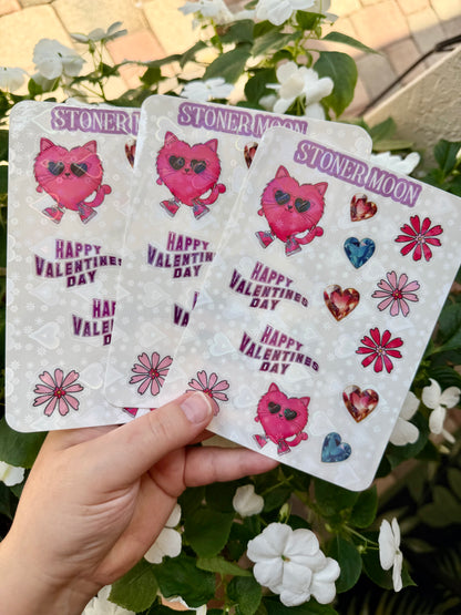 Holographic Valentines Sticker Sheet, Cats and Flowers Decal sheets, Funky Waterproof Valentines stickers, Cute Cat Vday Stickers