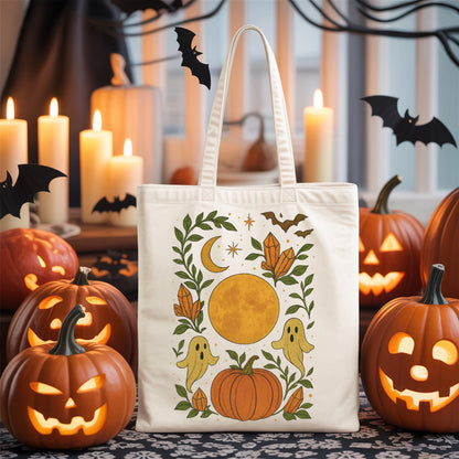 Cute Ghost Halloween Tote - Cute Halloween Ghost Bag- Ghosts and Pumpkins Tote