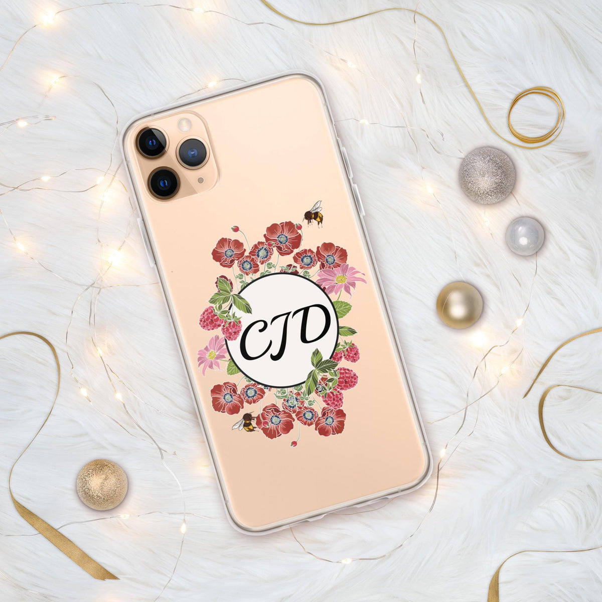 Personalized Phone case, Raspberry and Poppy Flowers for IPhone 16 pro max, Cottage Core IPhone Case, Custom phone Case with personalization