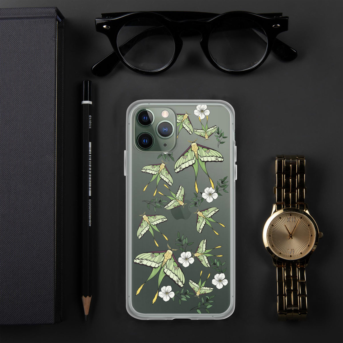 Luna moth Clear Case for iPhone, Moth Flower Case IPhone, moon moth insect, iPhone 15 pro max 14 pro case, Cottage core aesthetic Phone Case