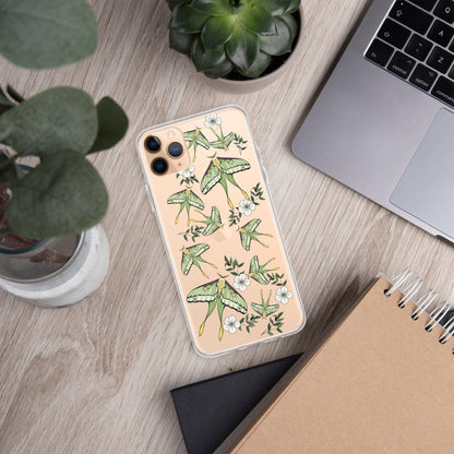 Luna moth Clear Case for iPhone, Moth Flower Case IPhone, moon moth insect, iPhone 15 pro max 14 pro case, Cottage core aesthetic Phone Case