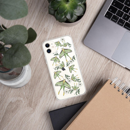 Luna moth Clear Case for iPhone, Moth Flower Case IPhone, moon moth insect, iPhone 15 pro max 14 pro case, Cottage core aesthetic Phone Case
